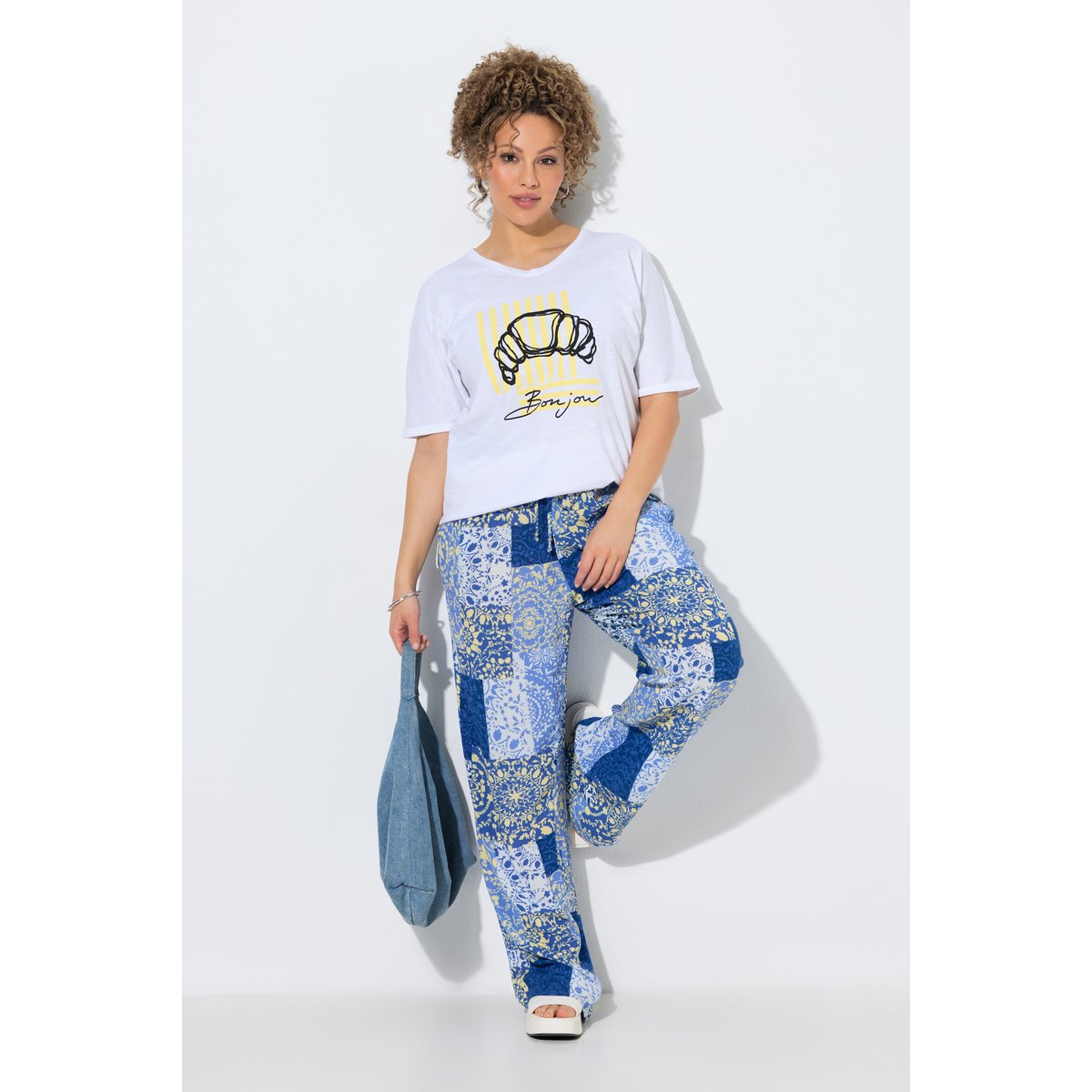 Pantalon Rose, jeu d'imprimés bleu, ULLA POPKEN