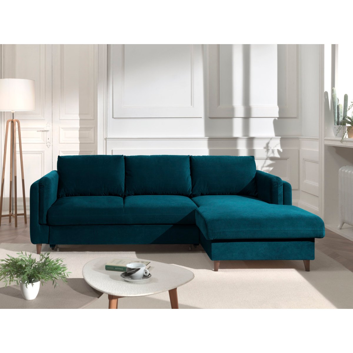 Canapé d'Angle Convertible 4 places - BROOKE bleu canard, BEST MOBILIER