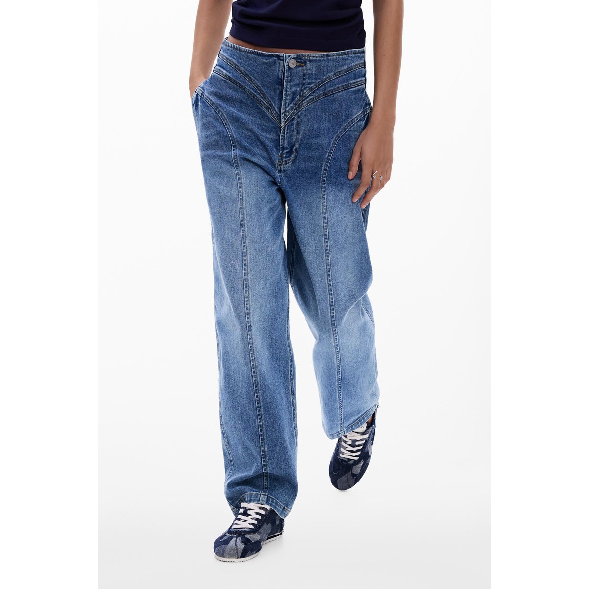 Pantalon en jean balloon coutures bleu clair, DESIGUAL