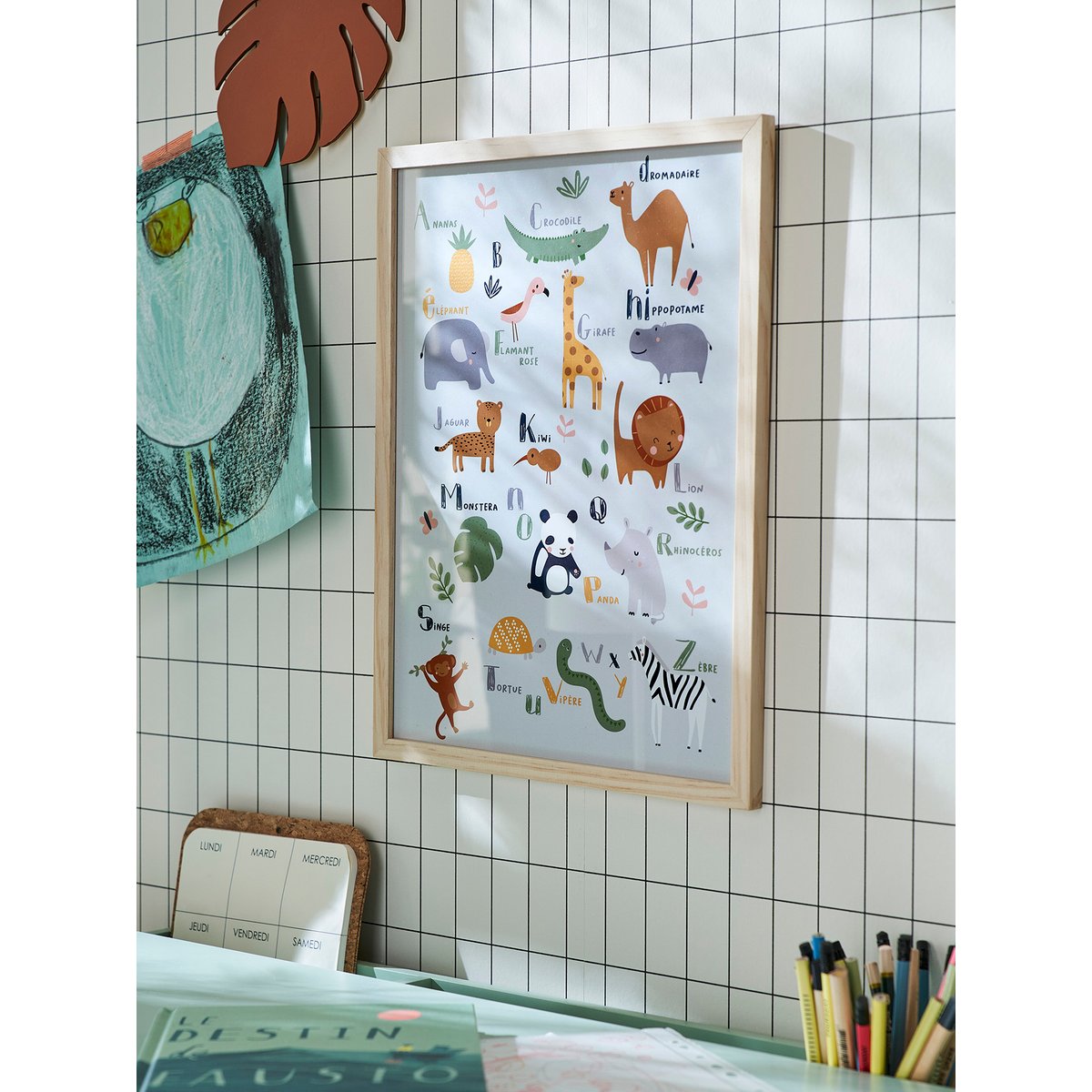 Cadre + affiche Abécédaire Jungle multicolore, VERTBAUDET