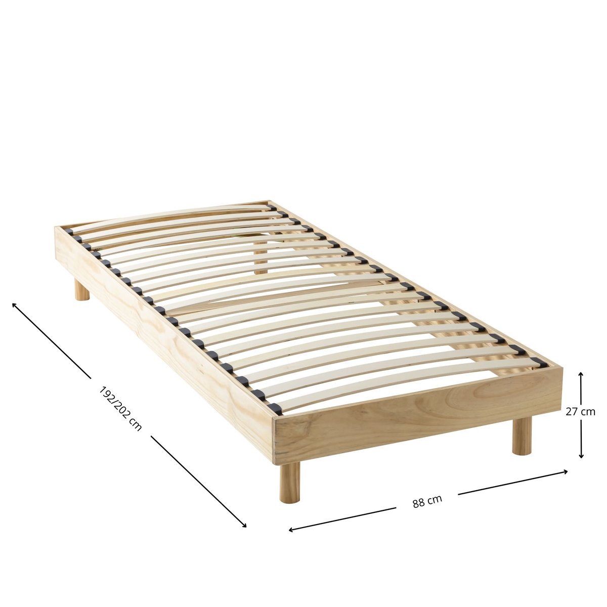 Sommier kit enfant bois massif avec chevet naturel, TERRE DE NUIT