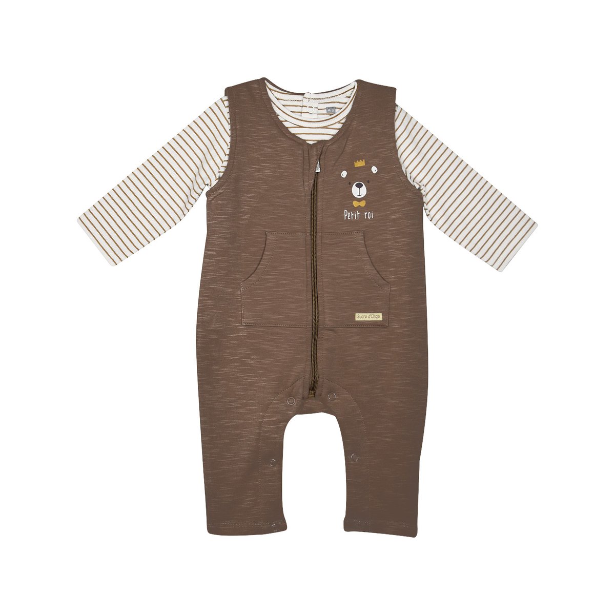 Ensemble tshirt salopette paulhenry maille ouverture integrale beige, SUCRE D'ORGE