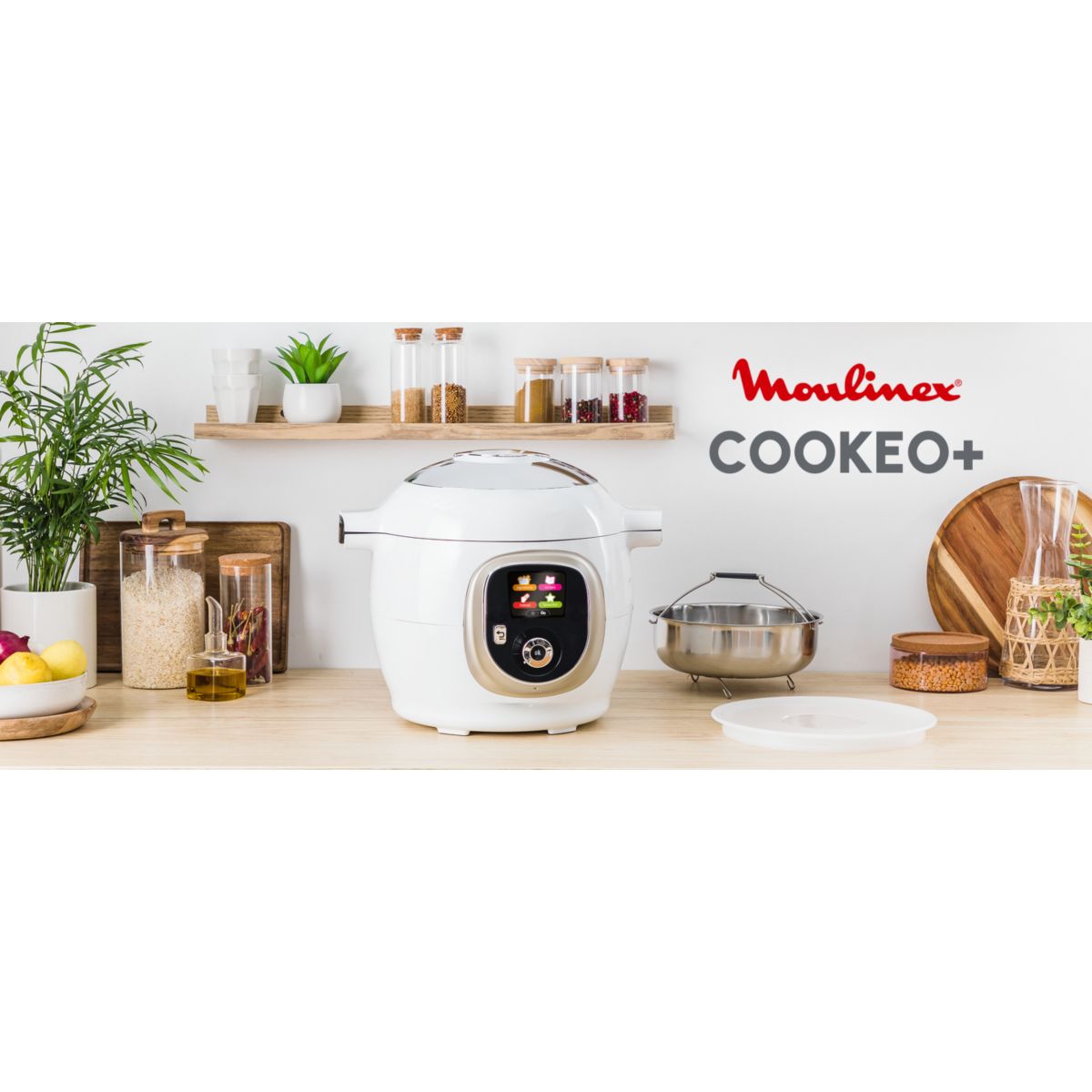Cookeo CE85XAF0 blanc 6 L, 9 modes de cuisson + Extra Crisp couleur unique, MOULINEX