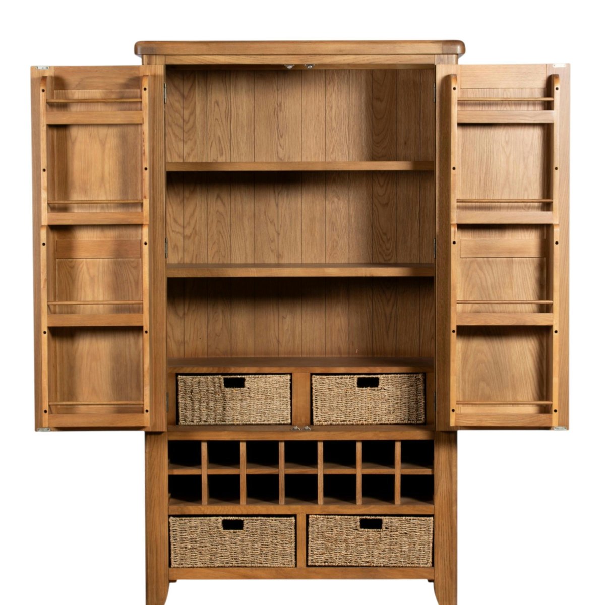 Buffet garde-manger en chêne style campagne chic VALMONT bois naturel, PIER IMPORT
