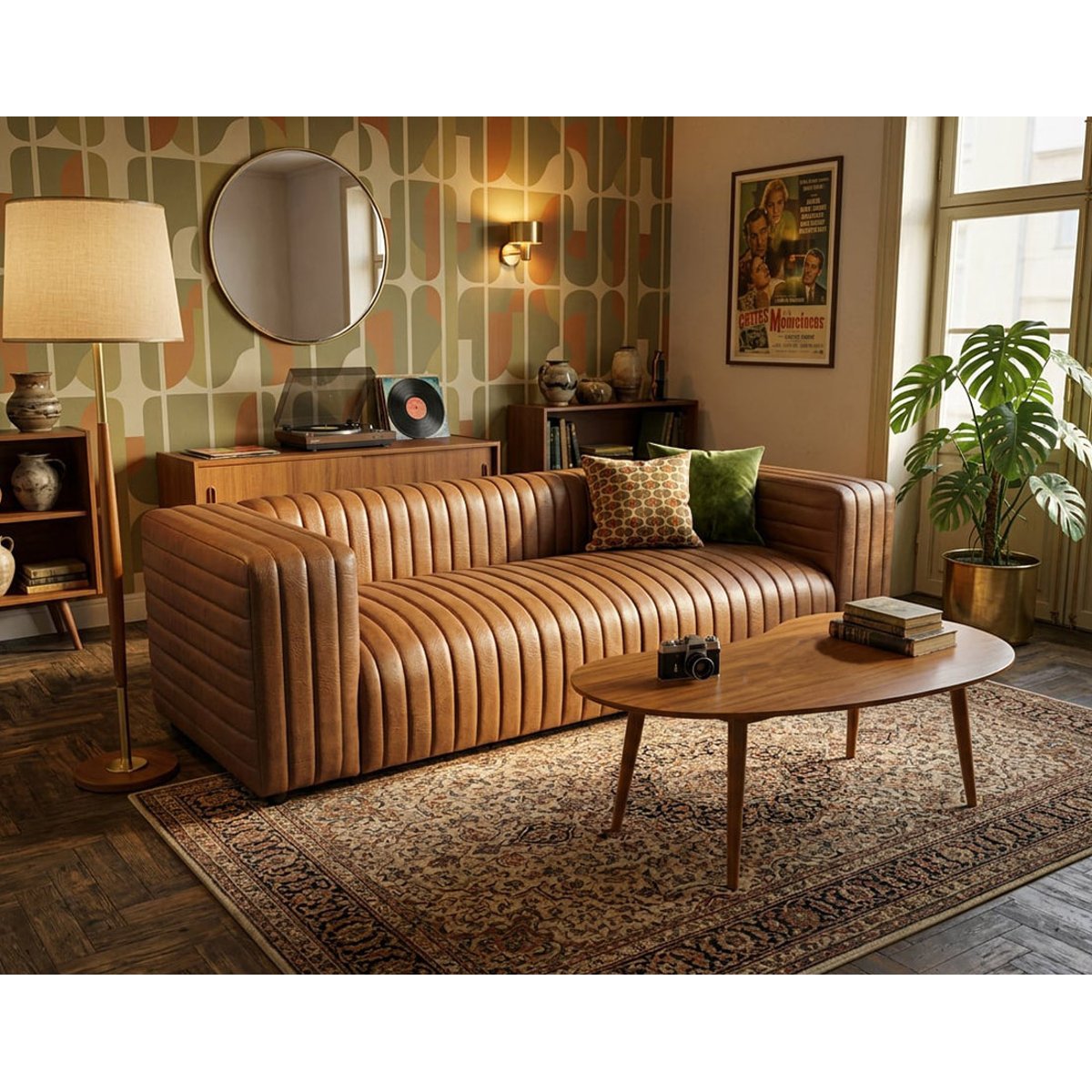 Canapé droit en simili strié, IGOR marron, BEST MOBILIER