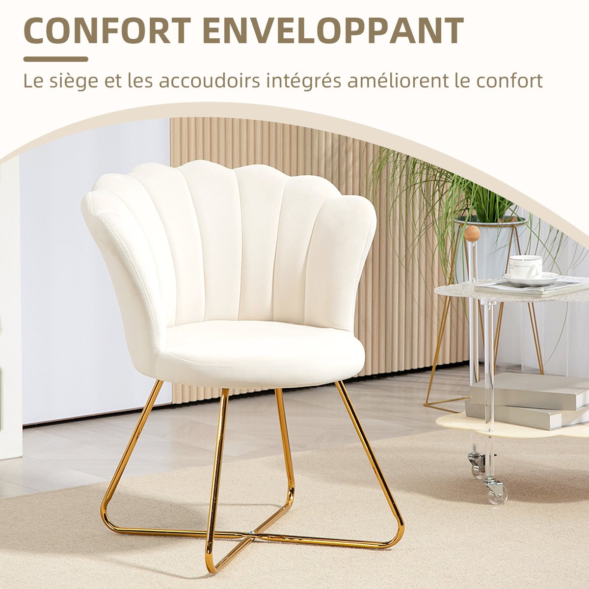 Accent Chair Polyester Crème crème, doré, HOMCOM