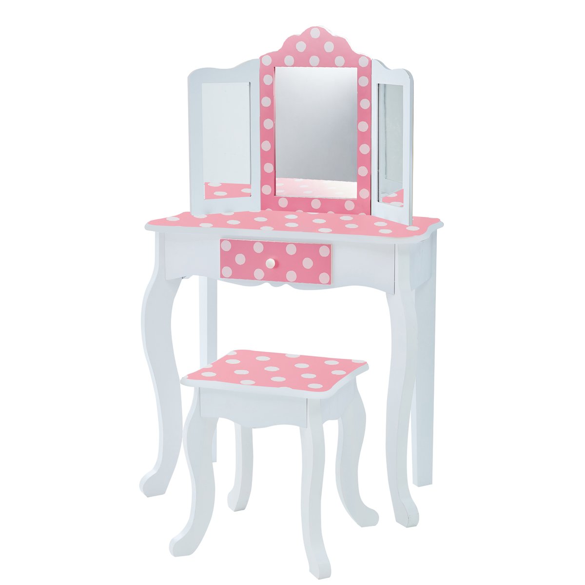 Coiffeuse Tabouret Enfant Bois avec miroir, tiroir et tabouret, FASHION PRINTS multicolore, TEAMSON KIDS