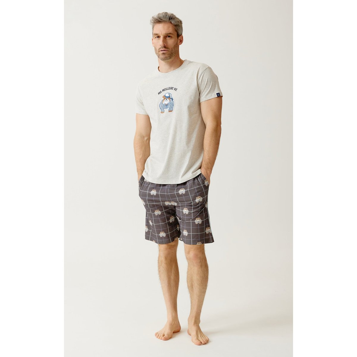 Pyjashort en jersey de coton léger imprimé Ma meilleure vie ebony, ARTHUR