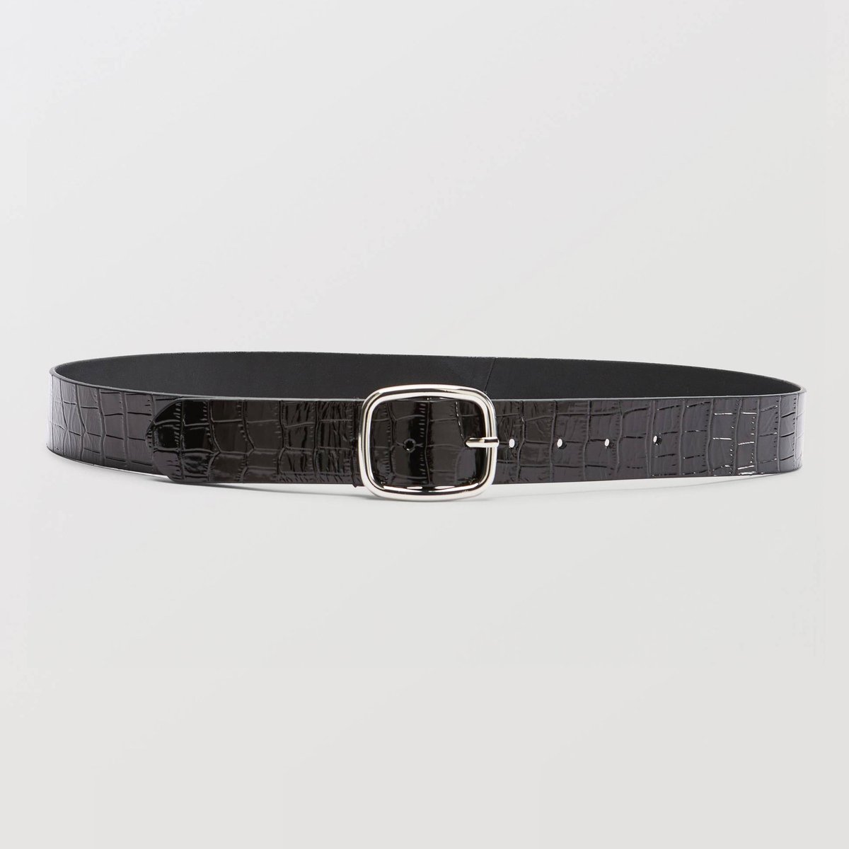 Ceinture en cuir 4cm façon crocodile noir, MONOPRIX