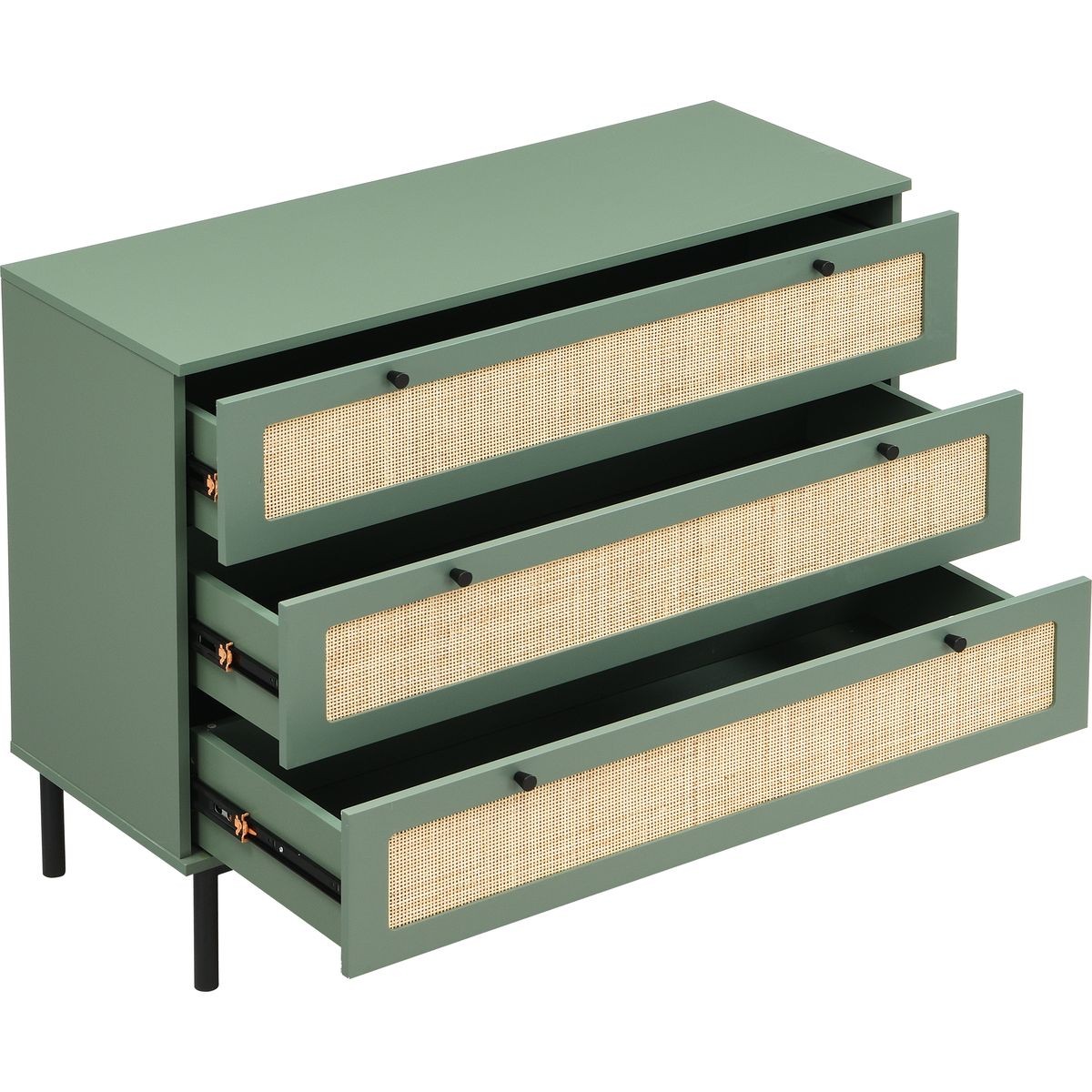 Commode 3 tiroirs en cannage - LUMA vert, HOMIFAB