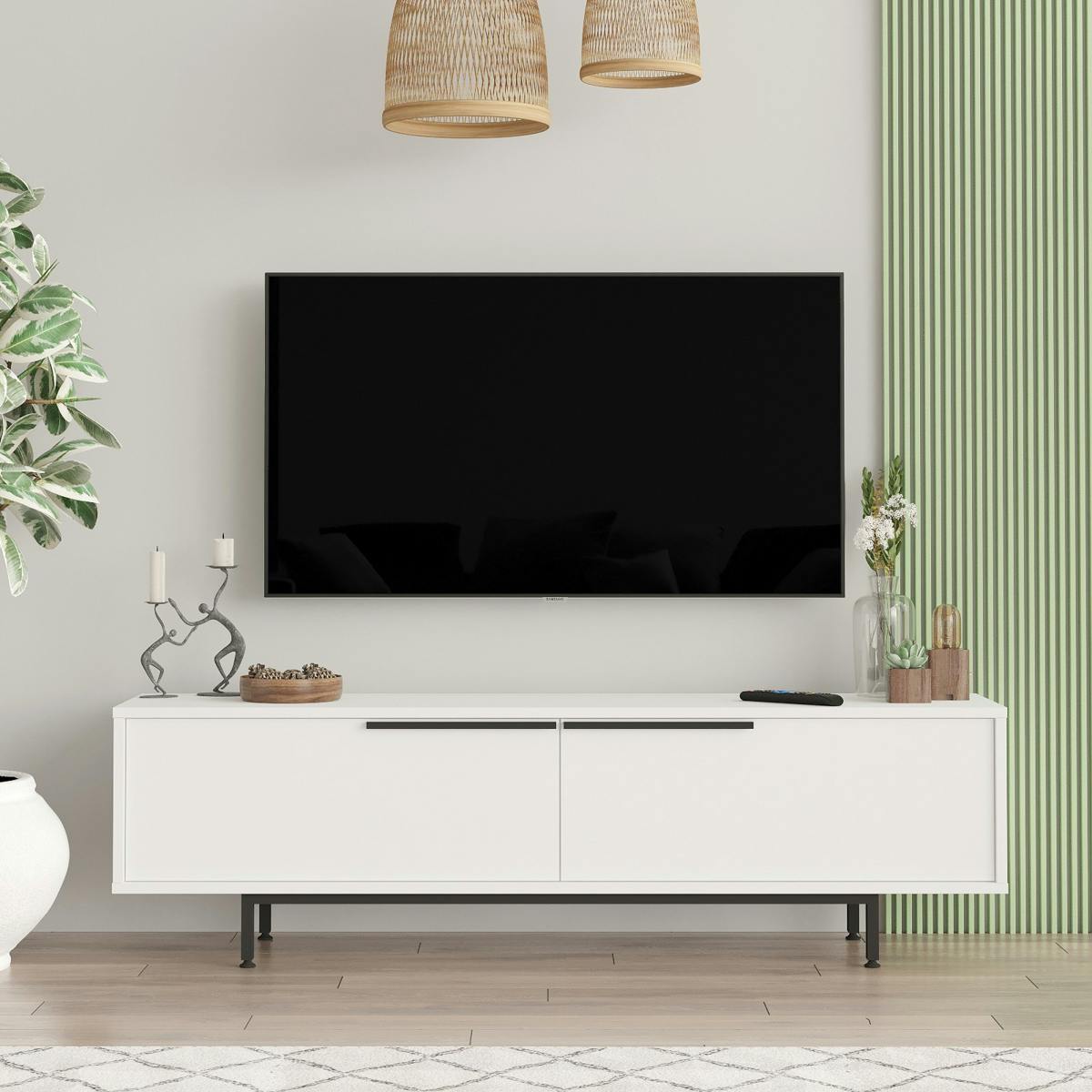 Meuble TV 2 portes battantes JENA blanc, PIER IMPORT