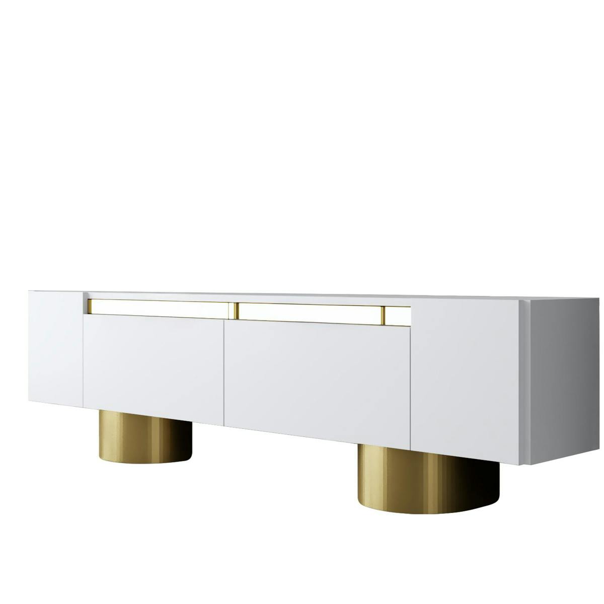 Meuble TV blanc et or design 2 portes abattantes JENA blanc, PIER IMPORT