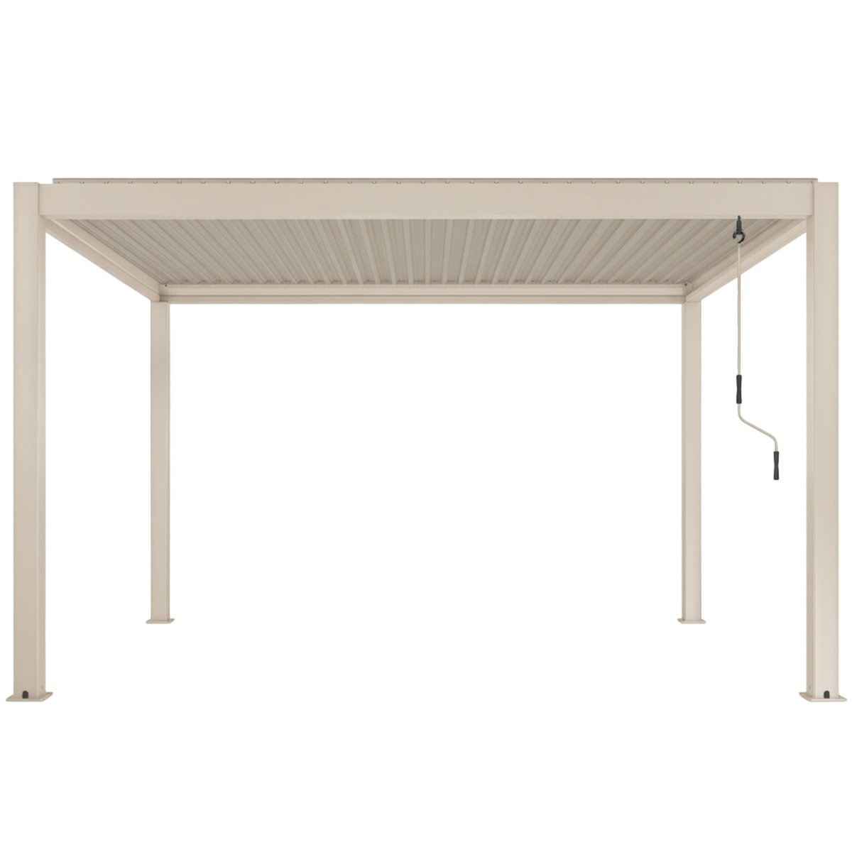 Pergola bioclimatique autoportée 3x4 m et 1 store bois crème beige, OVIALA