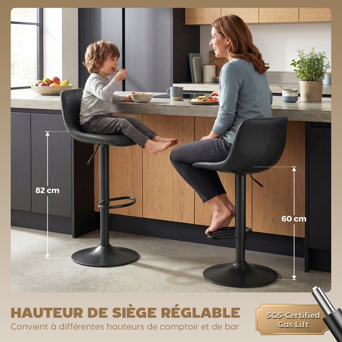 Tabouret de bar PU Noir noir, HOMCOM