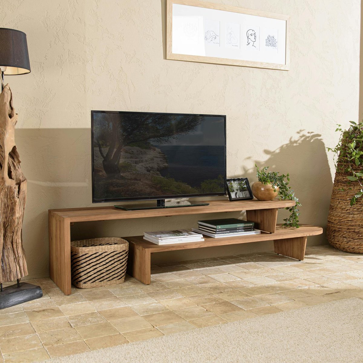 Meuble TV extensible et modulable en teck recyclé SWING bois naturel, PIER IMPORT