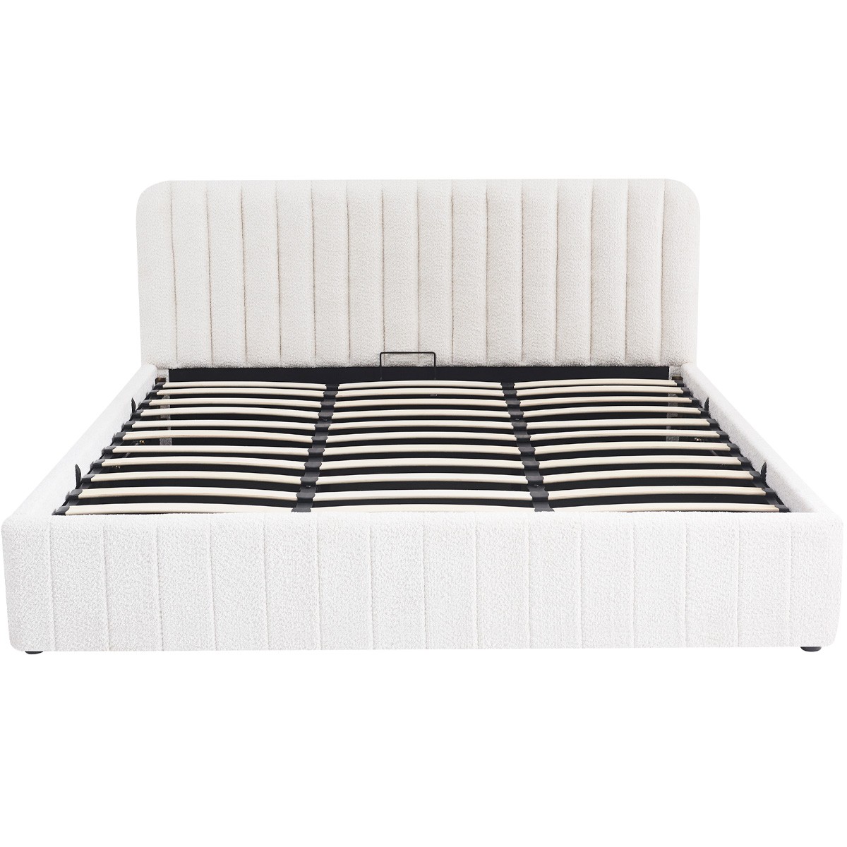 Lit coffre avec tête de lit en tissu bouclé - AVA beige, HOMIFAB