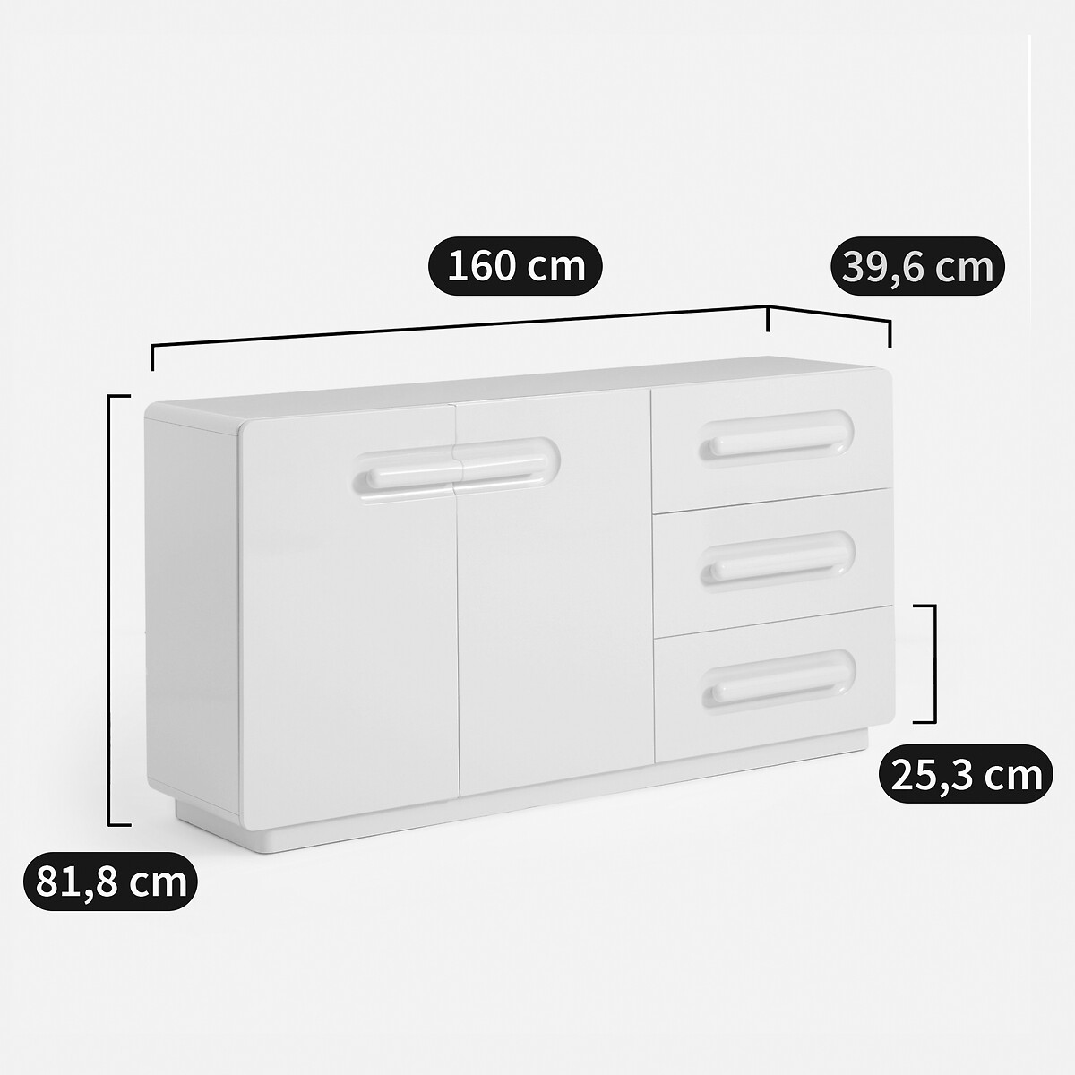 Buffet laqué, 2 portes, 3 tiroirs, NEWCOOL ivoire, LA REDOUTE INTERIEURS