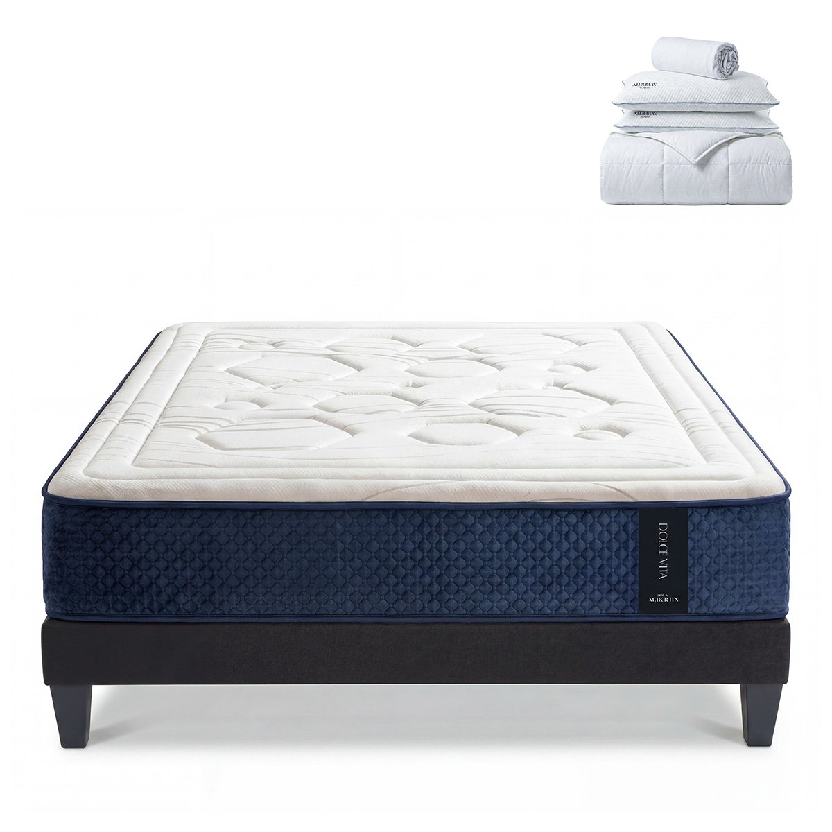 Ensemble Matelas+sommier Ressorts DOLCE VITA + accessoires - 28 cm d'épaisseur - Accueil équilibré, soutien ferme blanc, MAISON AUBERTIN