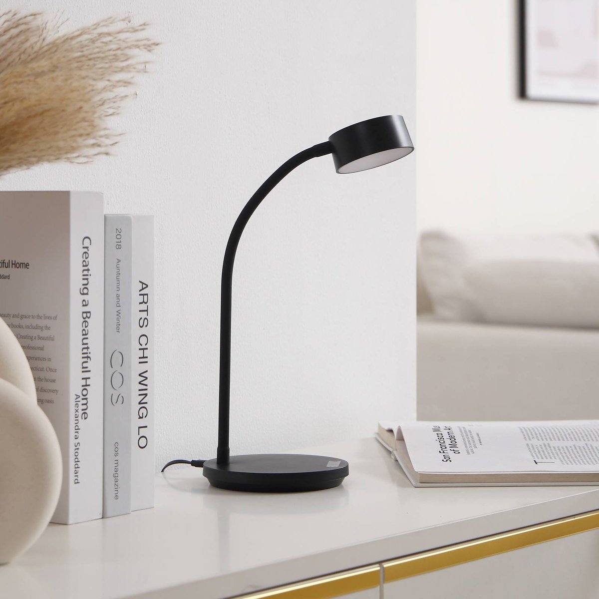 Lampe à poser en métal moderneLED, Maori noir, LINDBY