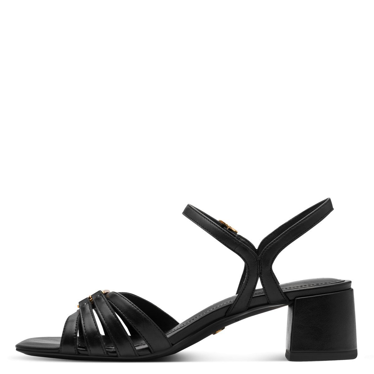 Sandale à talon en cuir noir, TAMARIS