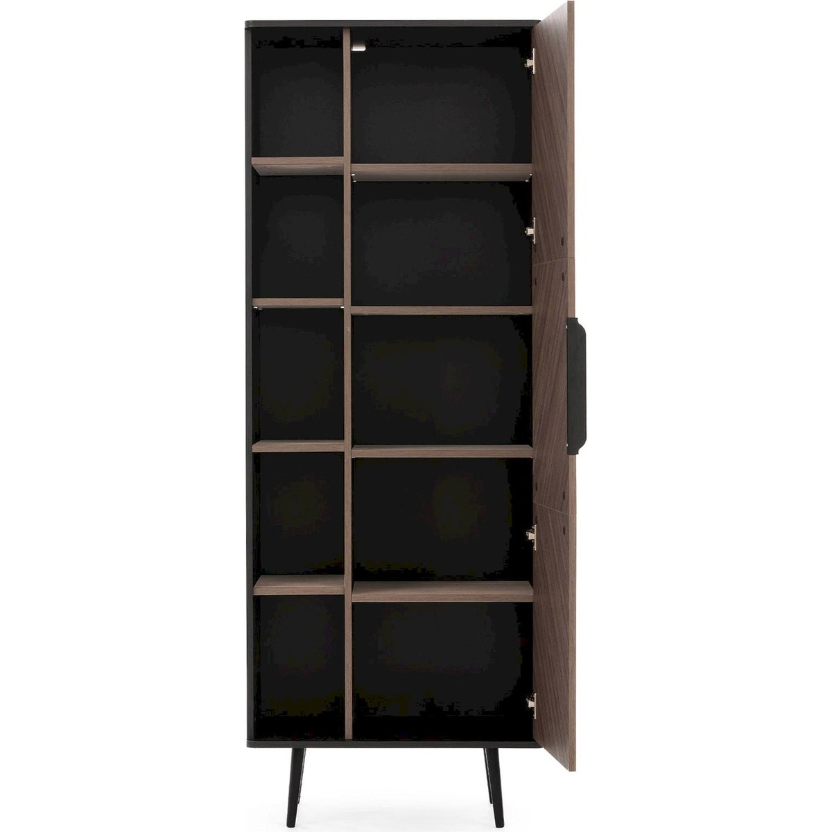 Bibliothèque haute RINNILI en bois, À porte noir graphite et bois foncé, RECOLLECTION