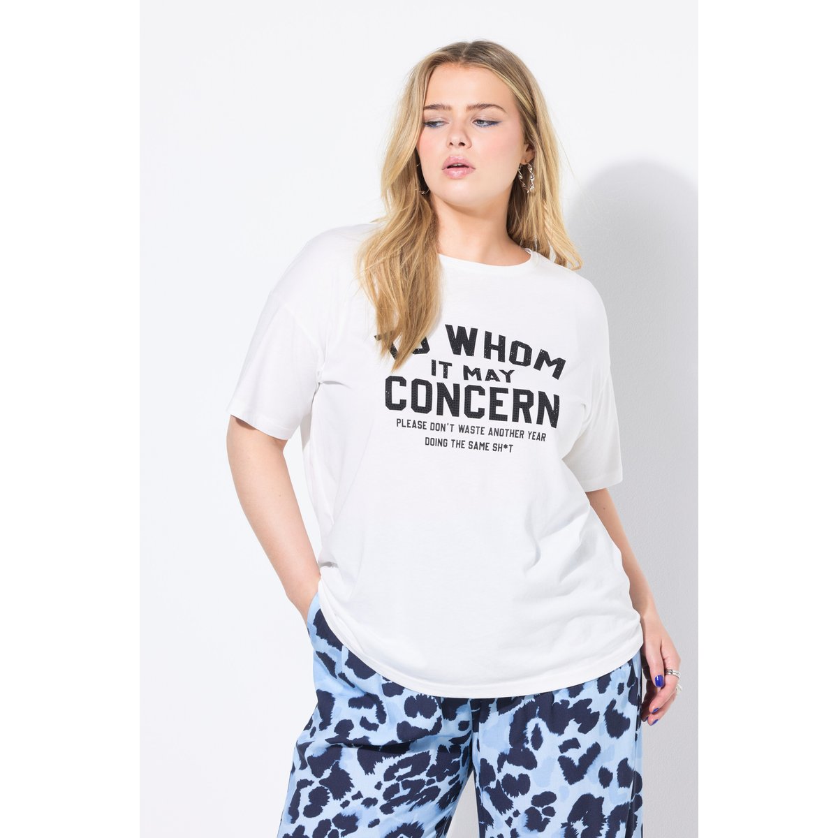 T-shirt oversize, message en strass blanc cassé, STUDIO UNTOLD