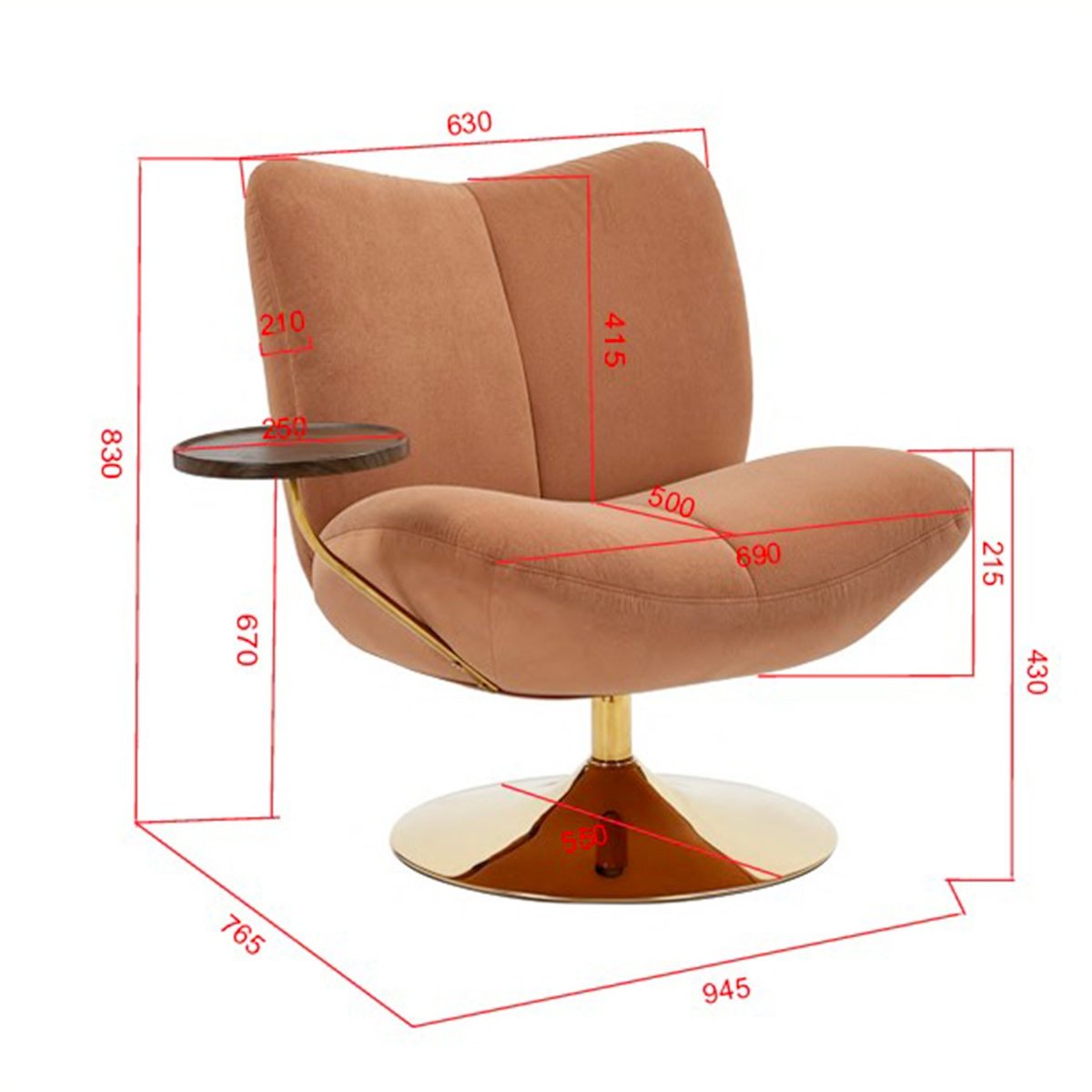 Fauteuil pivotant avec tablette, PIGALLE marron, KARE DESIGN