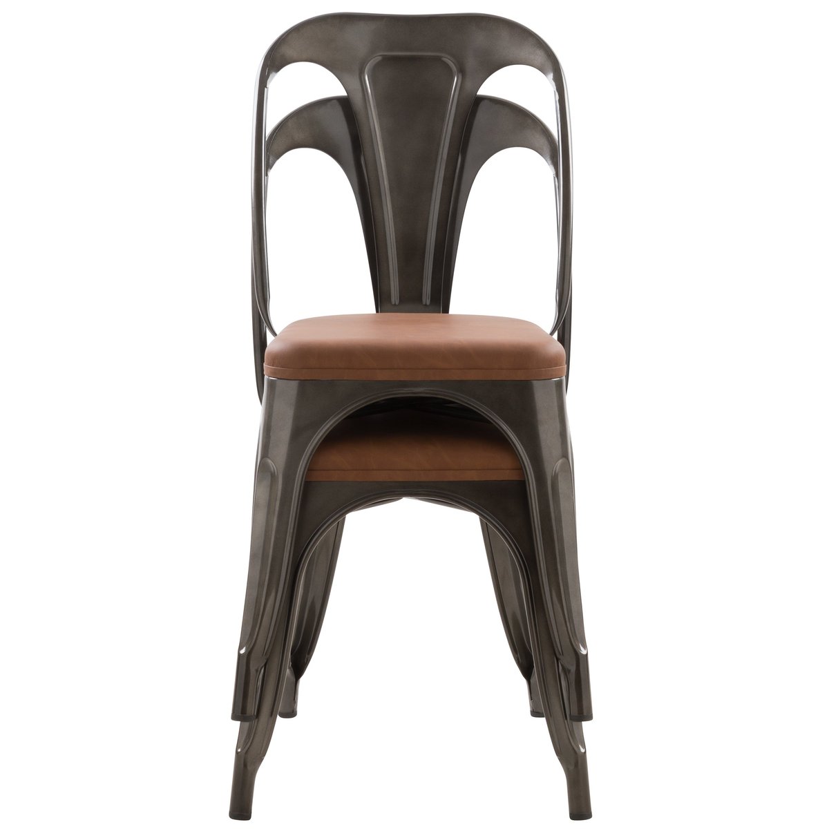 Lot de 2 chaises en métal et cuir synthétique - CHARLY gris anthracite et marron, MAISON PAVANE