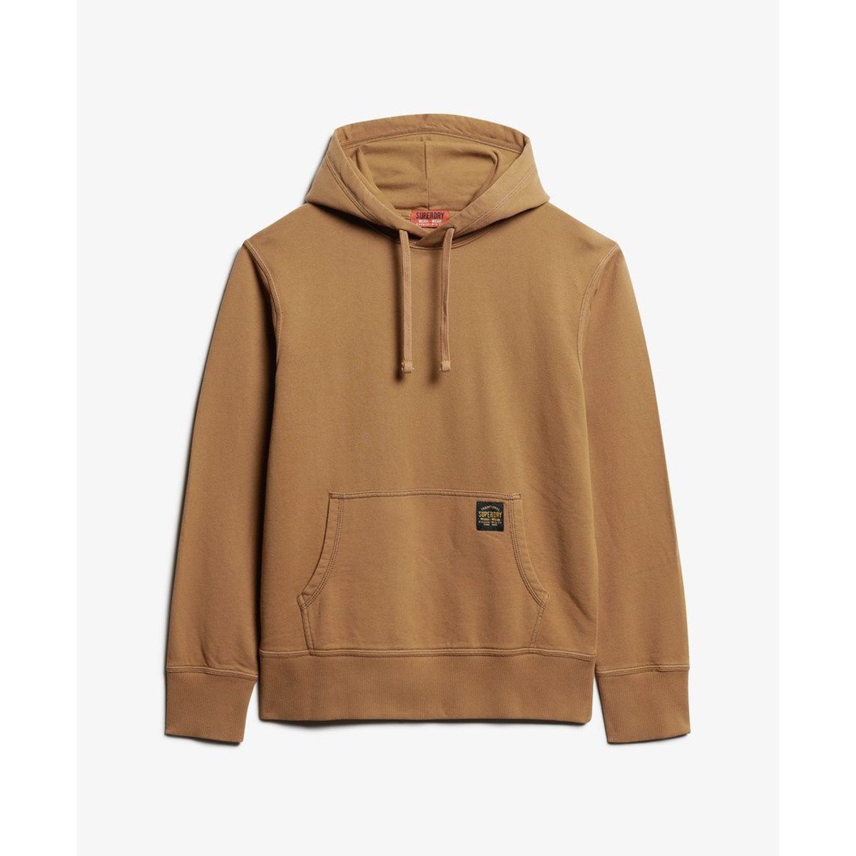 Sweat à capuche décontracté avec surpiqûres contrastées camel brun classique délavé, SUPERDRY