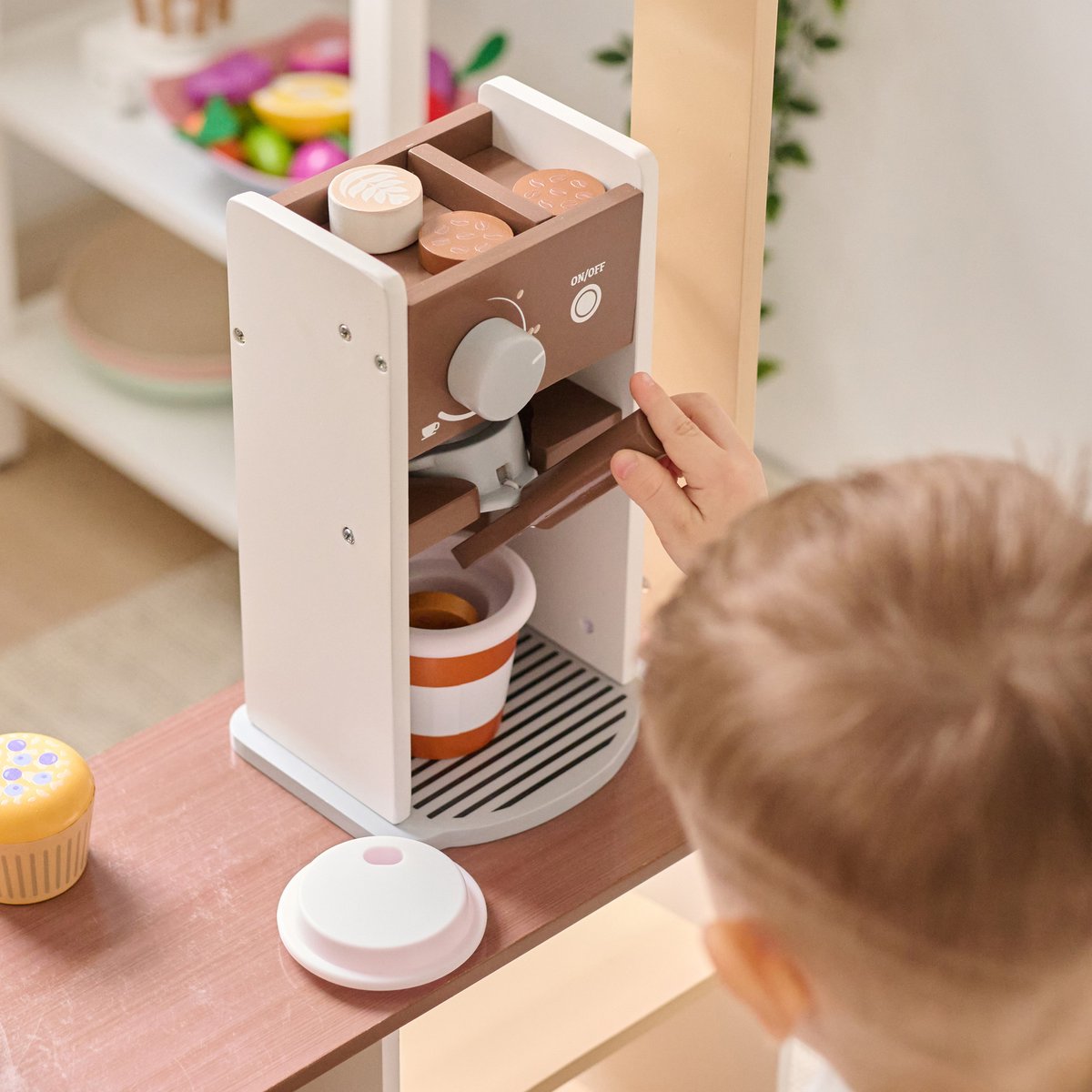 Stand café jouet bois, machine expresso, 29 accessoires, Marron marron, TEAMSON KIDS