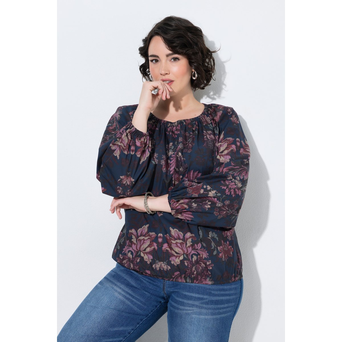 Tunique motif à fleurs marine, ULLA POPKEN