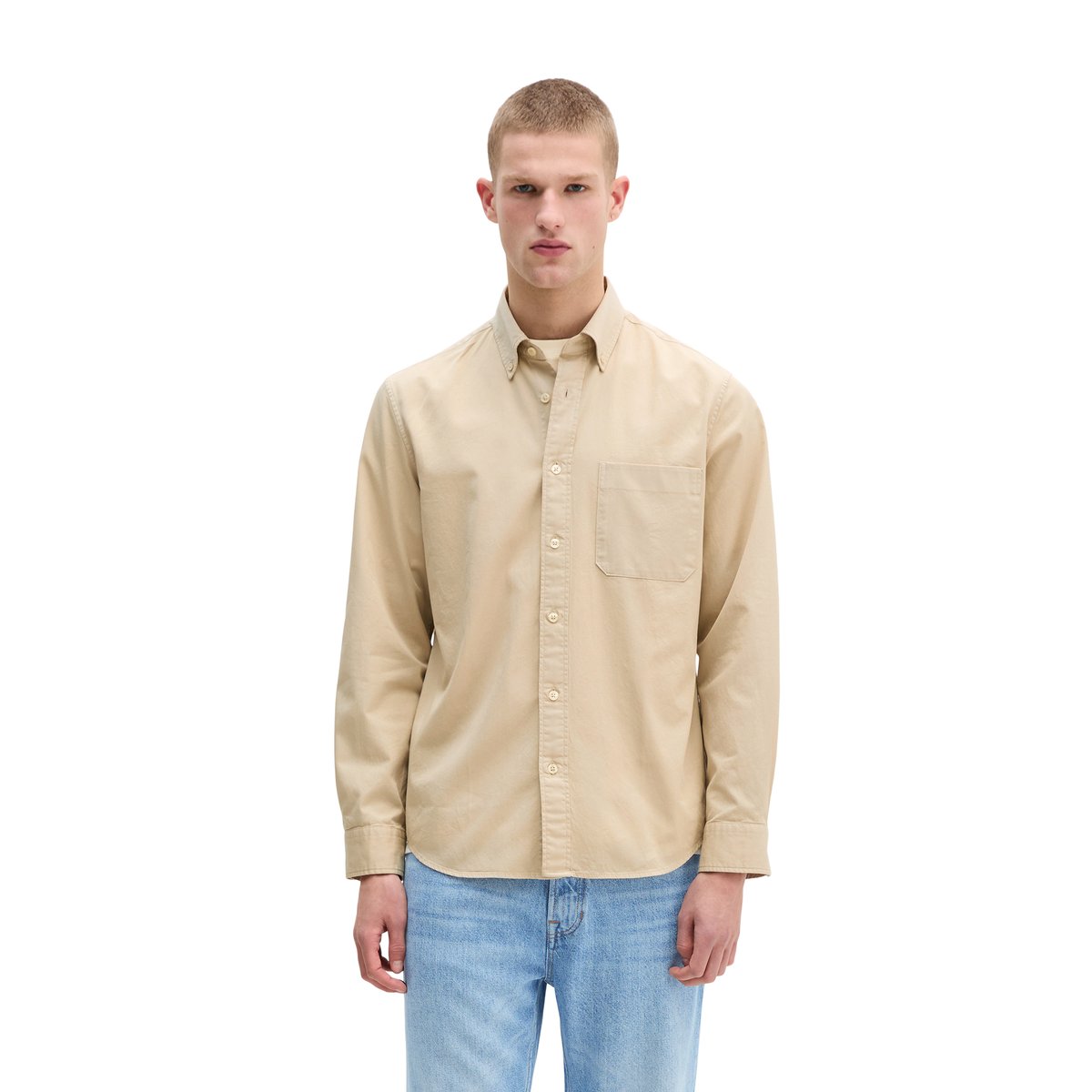 Chemise à col boutonné regular avec du coton recyclé beige, MARC O'POLO