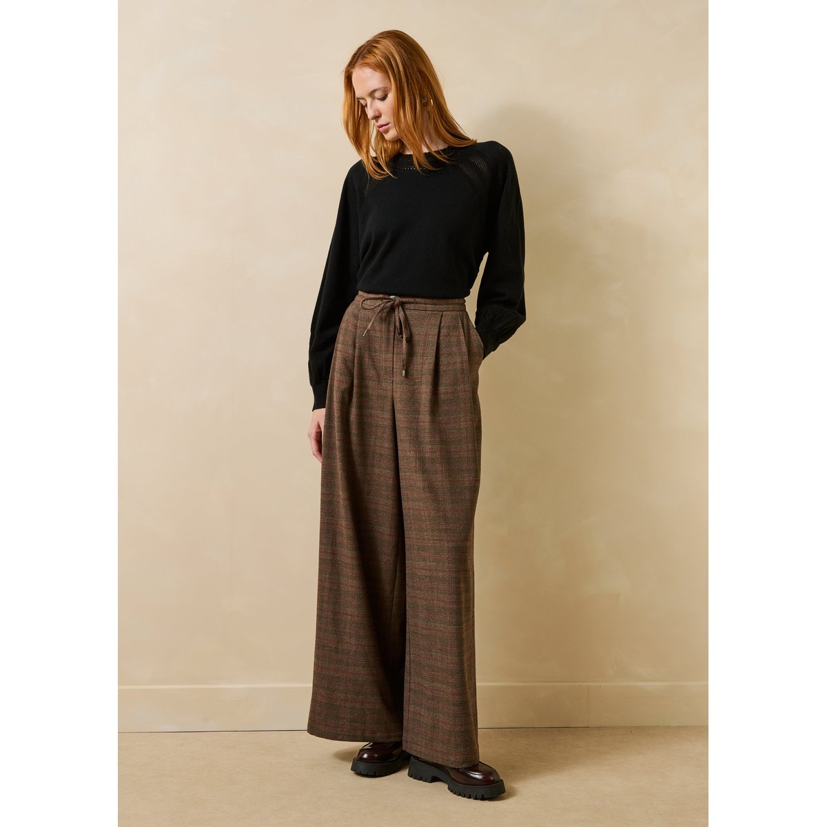 Pantalon large à carreaux rouille, LA FEE MARABOUTEE