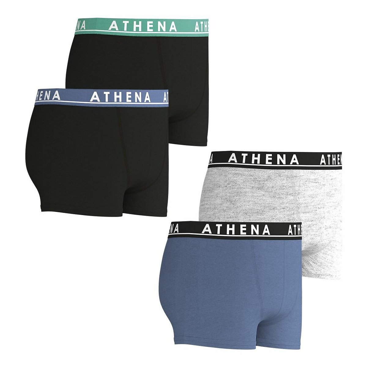 Lot de 4 boxers, Easy color noir + bleu + gris, ATHENA