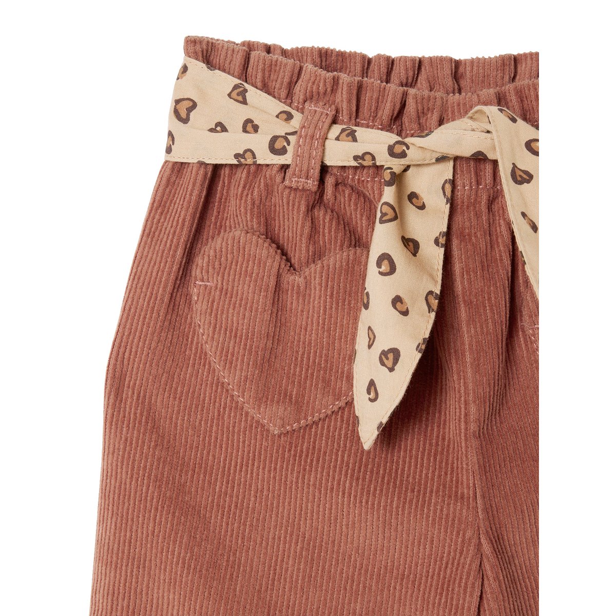 Pantalon bébé en velours côtelé avec ceinture "léopard" à nouer terracotta, VERTBAUDET