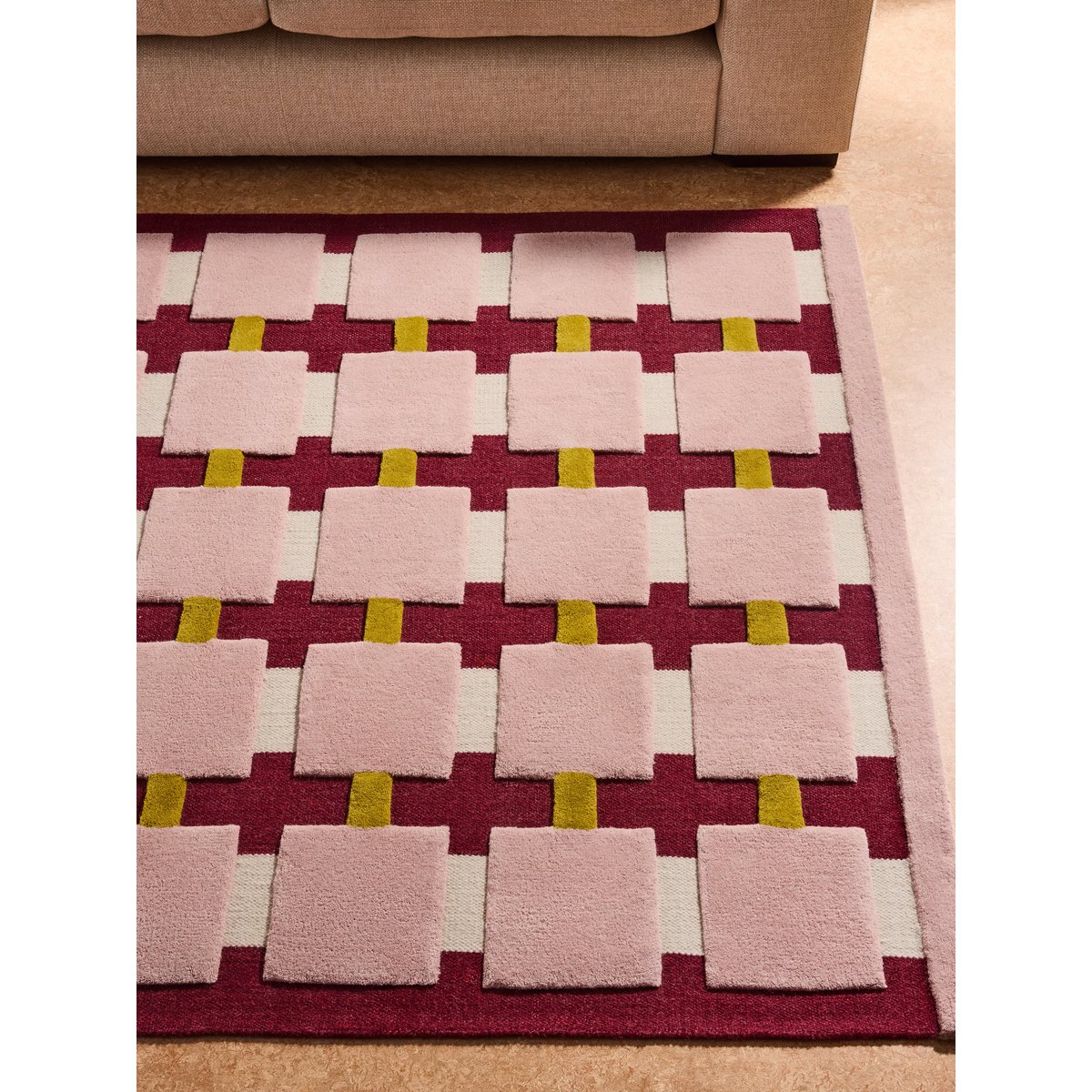 Tapis de salon et chambre en laine RORY rose, NOVATREND