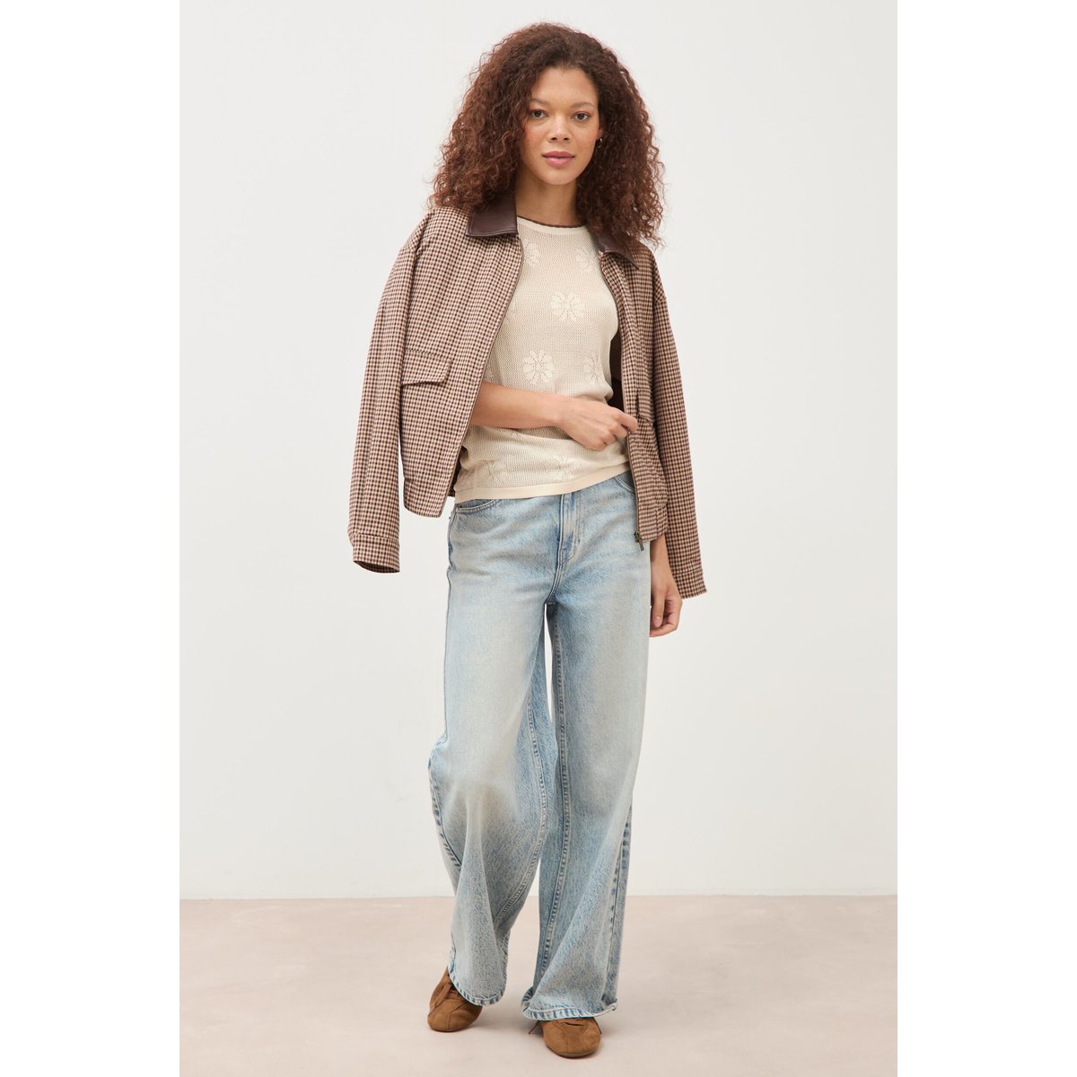 Pull droit court manches courtes ecru, BONOBO