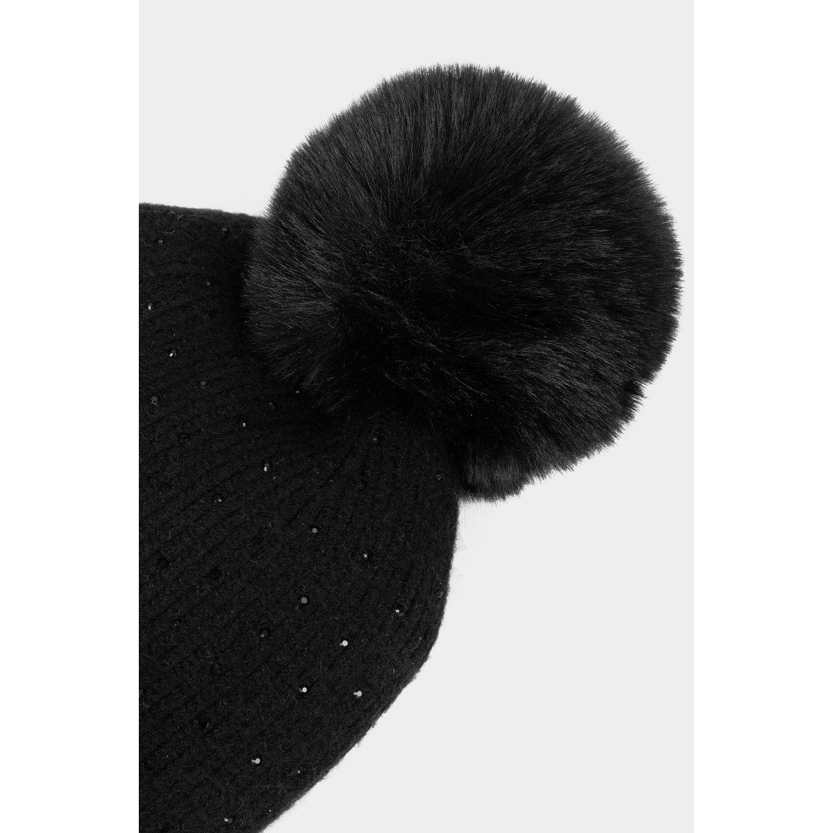 Bonnet avec strass et pompon noir, MORGAN