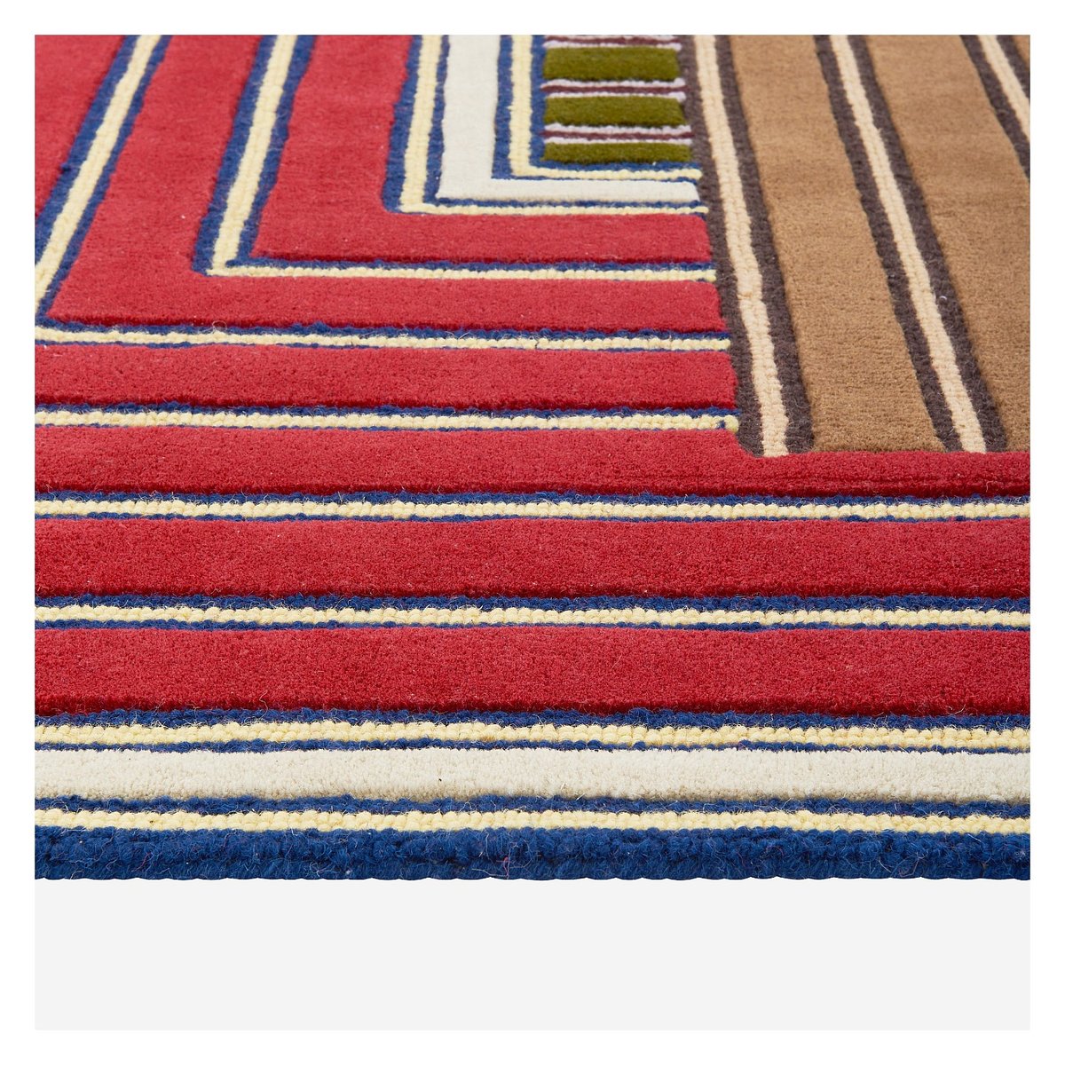 Tapis en laine GALON marron, rouge, multicolore, HABITAT