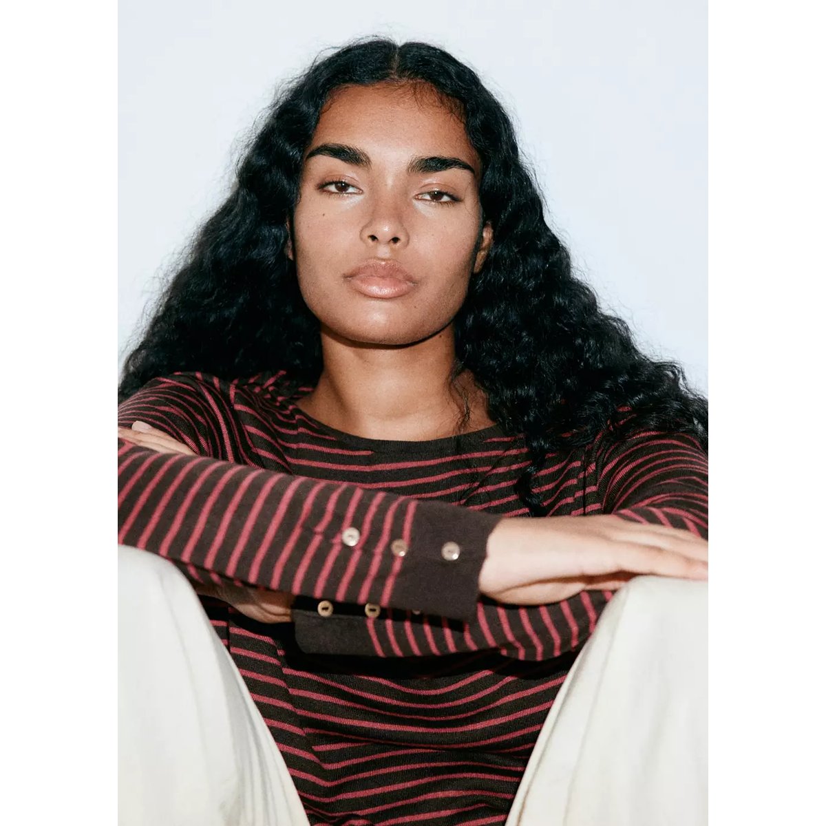 Pull-over en maille à rayures rouge, MANGO