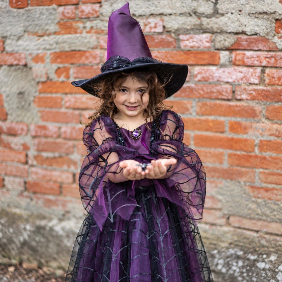 Déguisement enfant – Robe sorcière araignée violet, GREAT PRETENDERS
