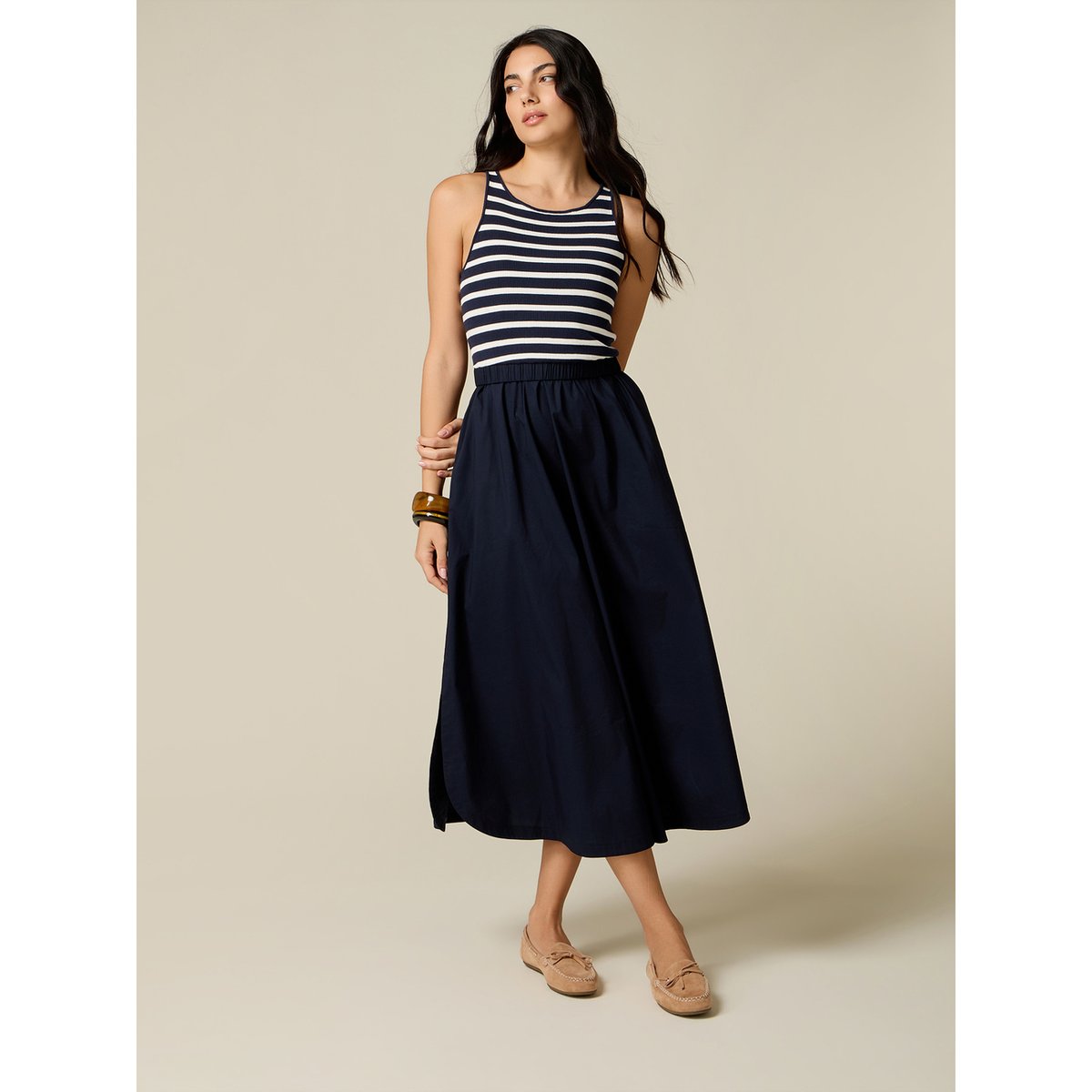 Robe bimatière avec haut à rayures bleu, OLTRE