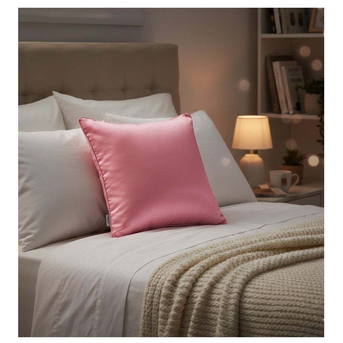 Coussin uni passepoil Corail rose, EDEN