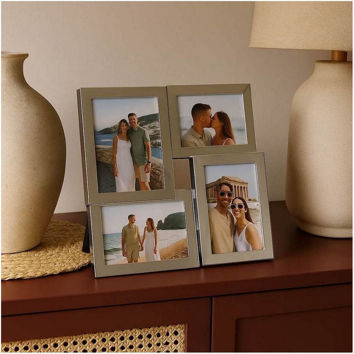 Cadre photo 4 vues 30x30cm gris clair, ORNAMI