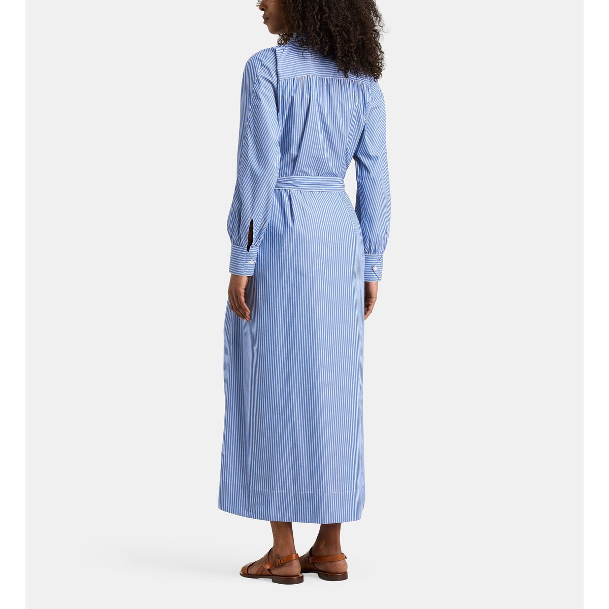 Robe chemise nico longue en coton bio rayée bleu, JODHPUR