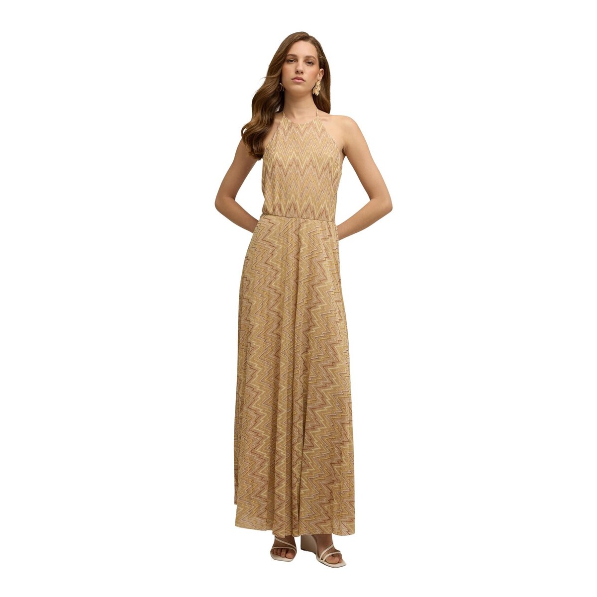 Robe longue évasée beige, MOTIVI