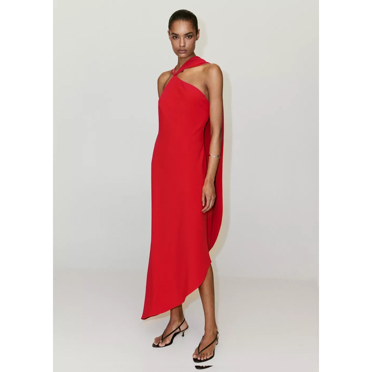 Robe asymétrique foulard rouge, MANGO