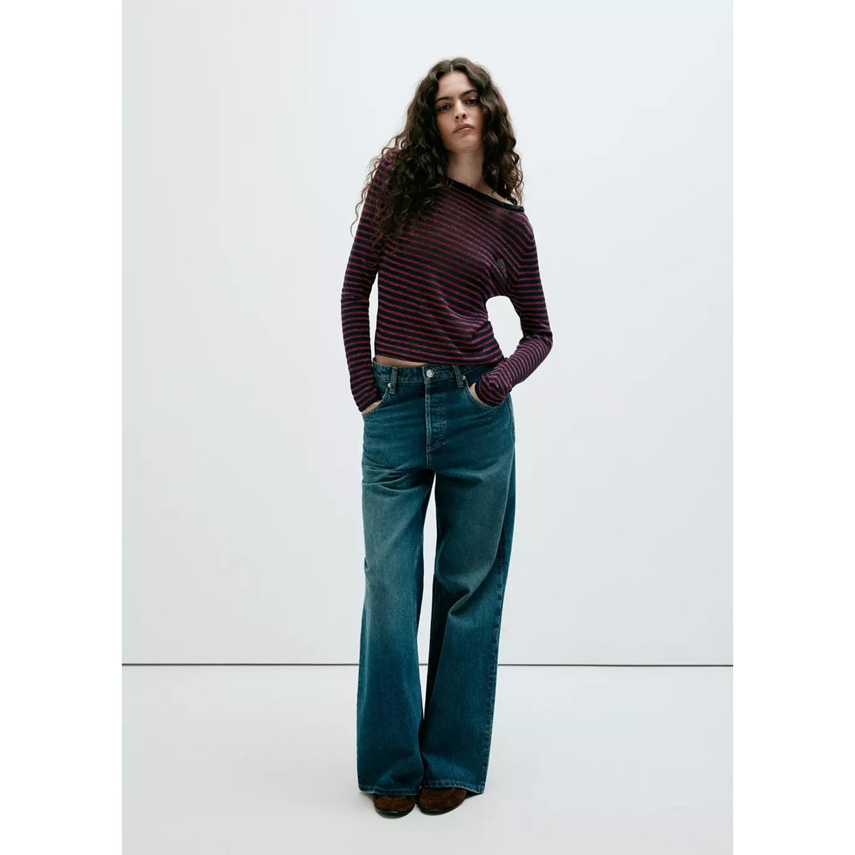 Pull-over à rayures fil textile bleu marine, MANGO