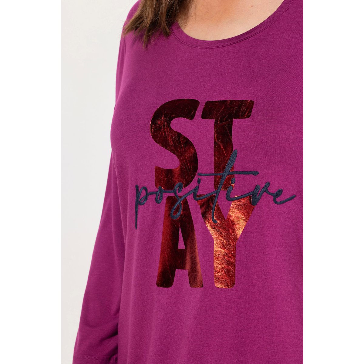 T-shirt col rond et manches 3/4 baie, ULLA POPKEN