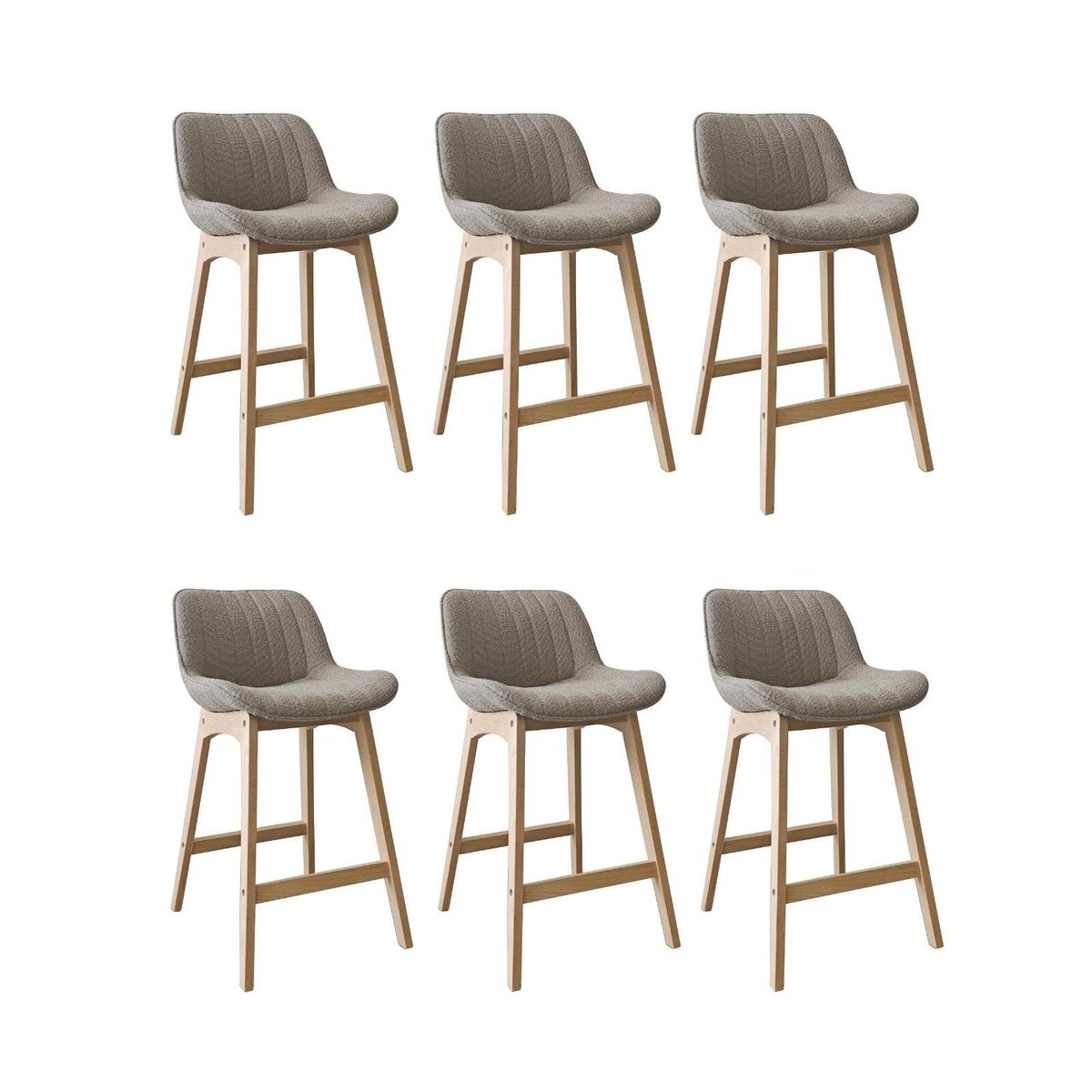 Lot de chaises d'îlot et bar en chêne et assise tissu bouclette 65cm MILK | Lot de 6 taupe, MOB IN